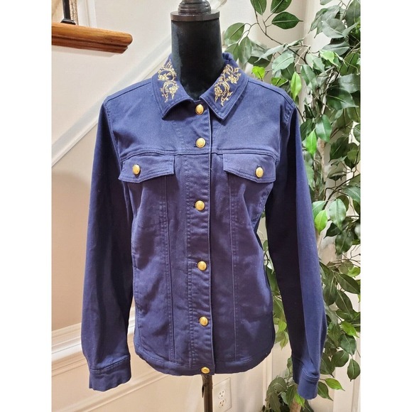 Denim & Company Women's Blue Cotton Buttons Front Long Sleeve Casual Jacket L - Picture 12 of 12
